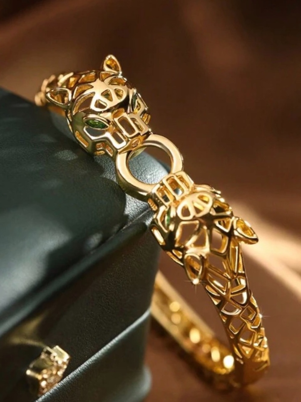 Gold Plated Panther Head Bangle Bracelet | Statement Cuff | Luxury Style